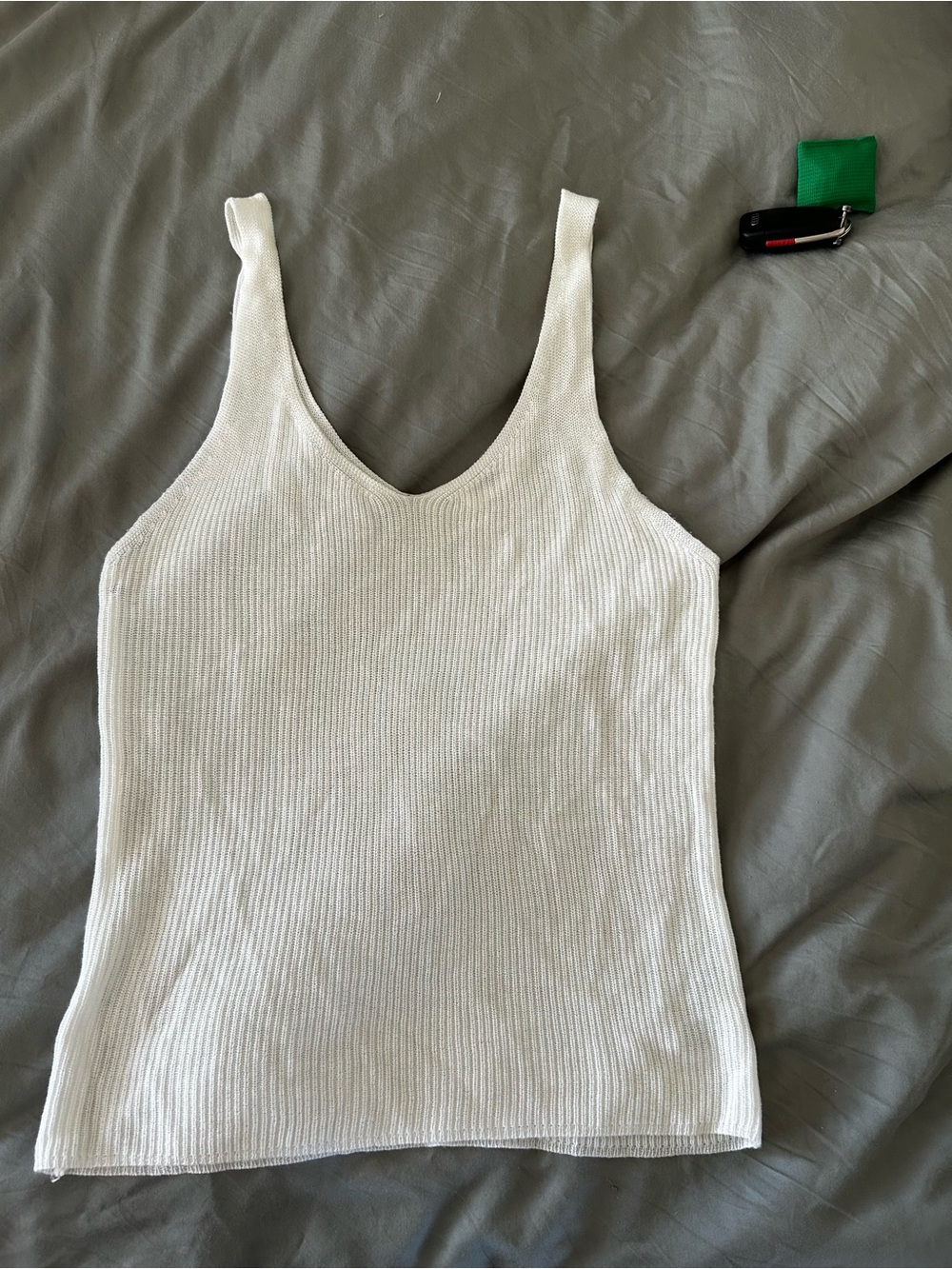 Carly Jean Los Angeles Cream Ribbed V-Neck Tank